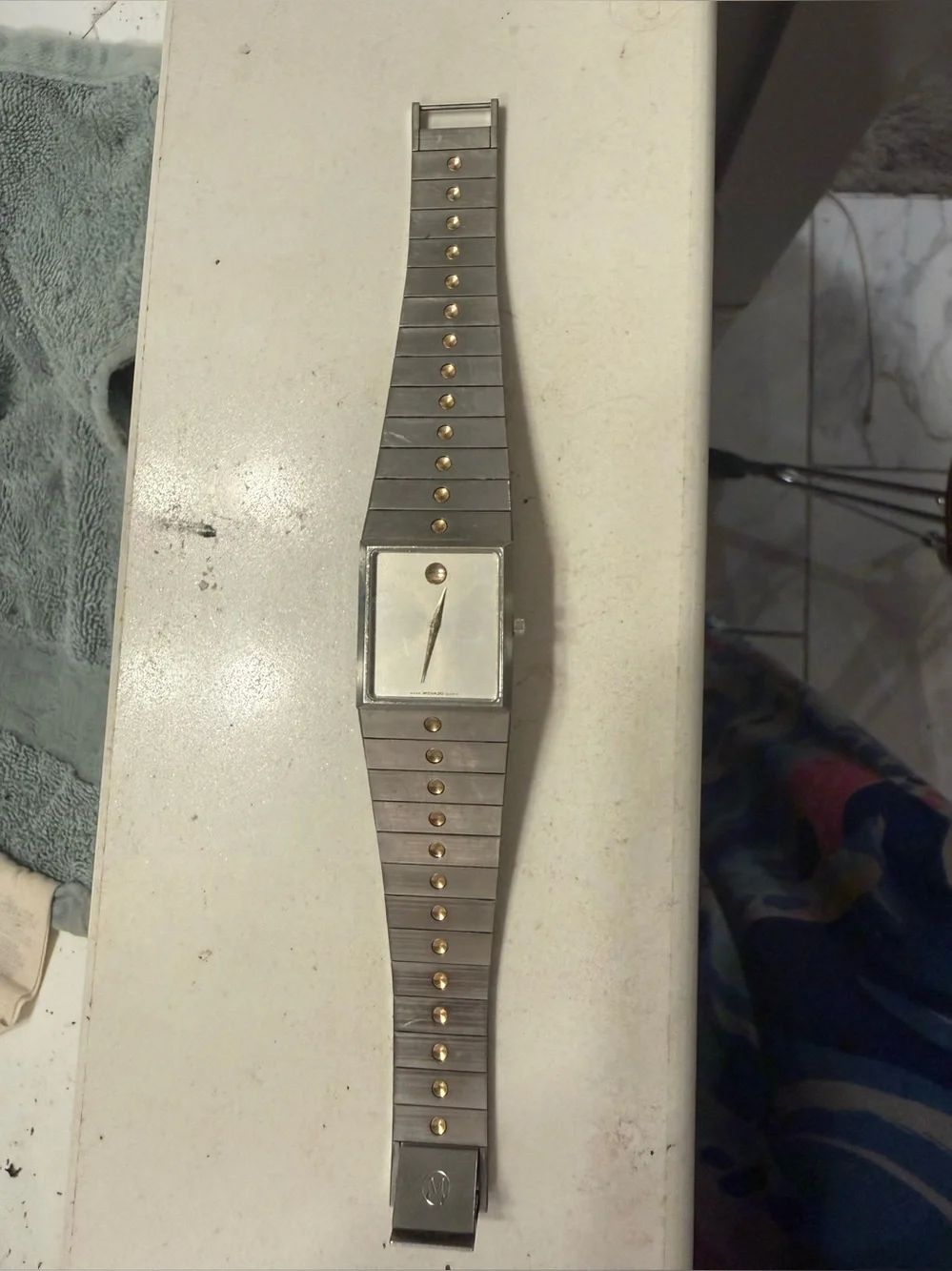 Vintage Movado Swiss Quartz Rectangular Museum Watch Two Tone Bracelet